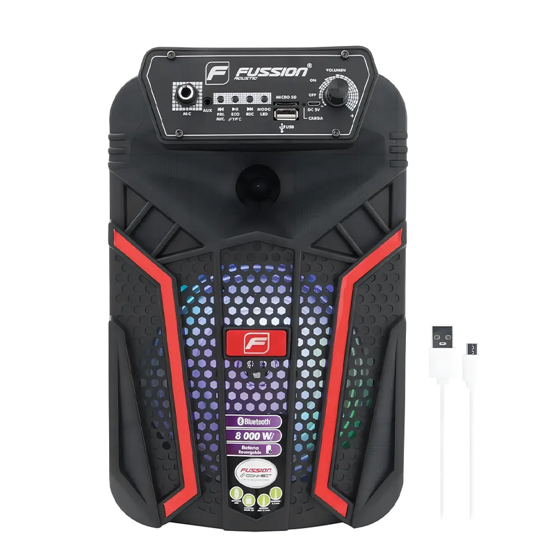 BAFLE AMPLIFICADO 6.5" 8000W PMPO TWS RECARGABLE BLUET FM AUX 6.3 LUZ LED FUSSION