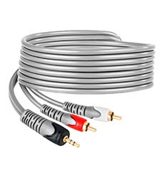 [284-045] CABLE REFORZADO PLUG 3.5MM ESTEREO A 2 PLUGS DE RCA GRIS STEREN